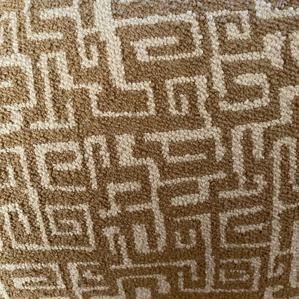 Set 2: HOEM England Down Lumbar Accent Pillows Greek Key Tan/Ivory Zippered NWT